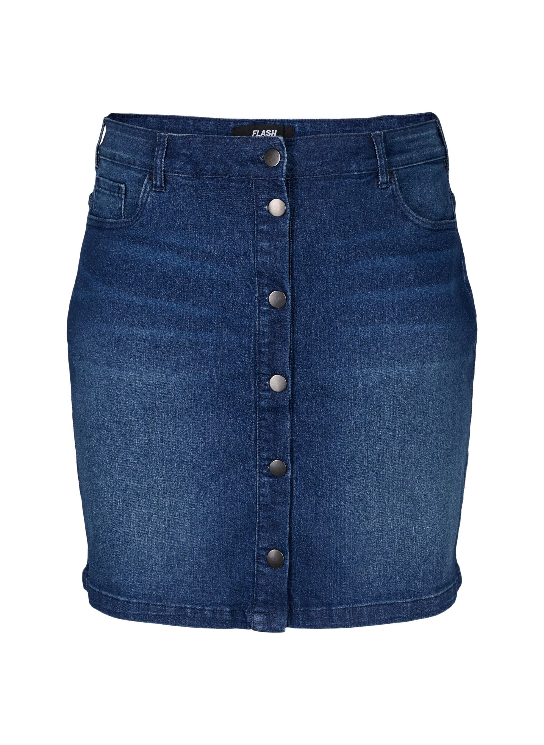 Zizzi FLASH - Denim rok met knoopsluiting, Blauw, Packshot image number 0