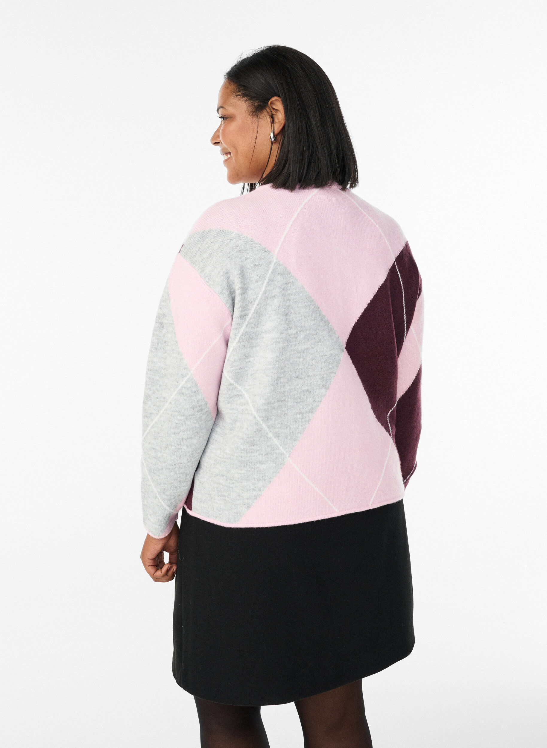 Zizzi Cardigan met argylepatroon en ronde hals, Roze, Model image number 2