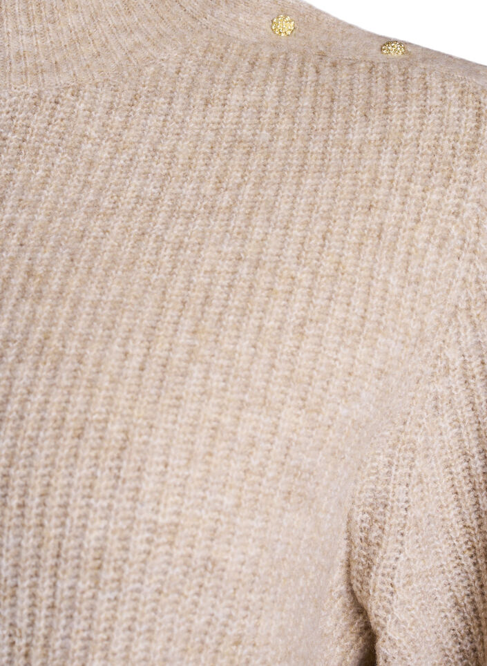 Geribde trui met pofmouwen en knopen, Beige, Packshot image number 2