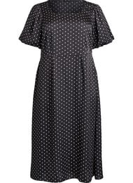 Polkadot midi-jurk met vierkante halslijn, Zwart