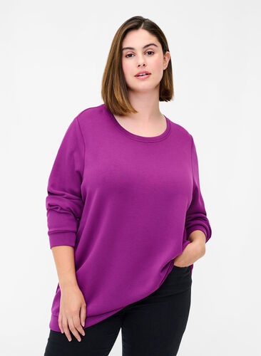 Sweatshirt met ronde hals en lange mouwen, Dark Purple, Model image number 0