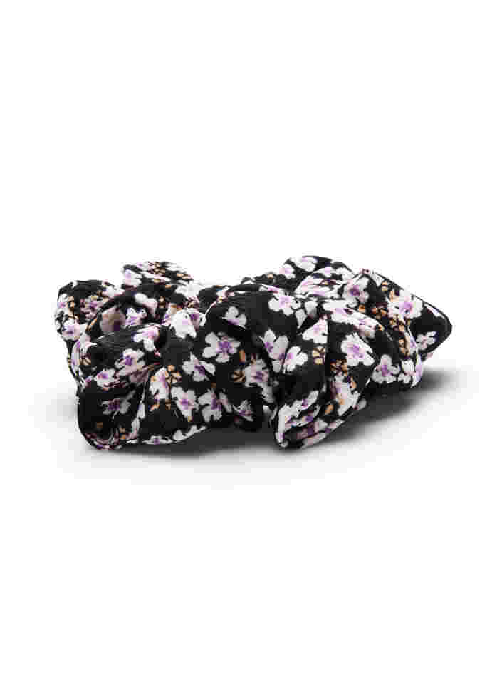 Effen kleur scrunchie, White/Purple AOP, Packshot image number 1