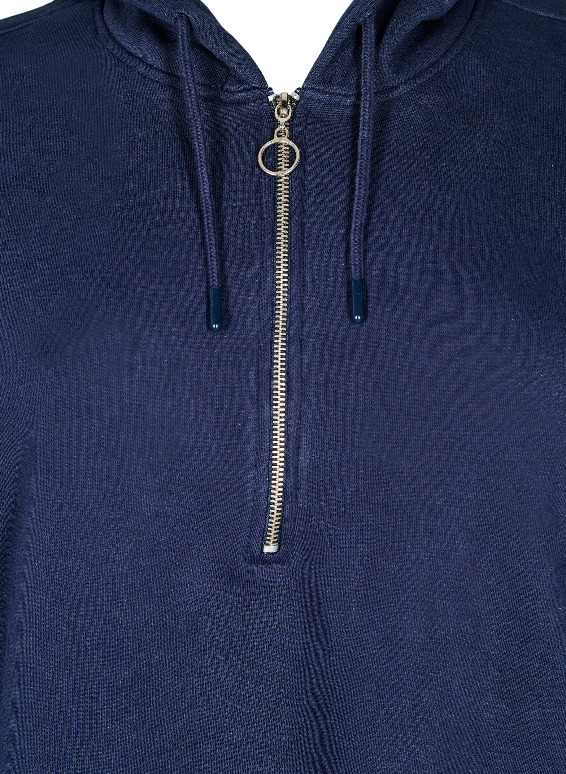 Zizzi Kort sweatshirt jurkje met capuchon en lange mouwen, Navy Blazer, Packshot image number 2
