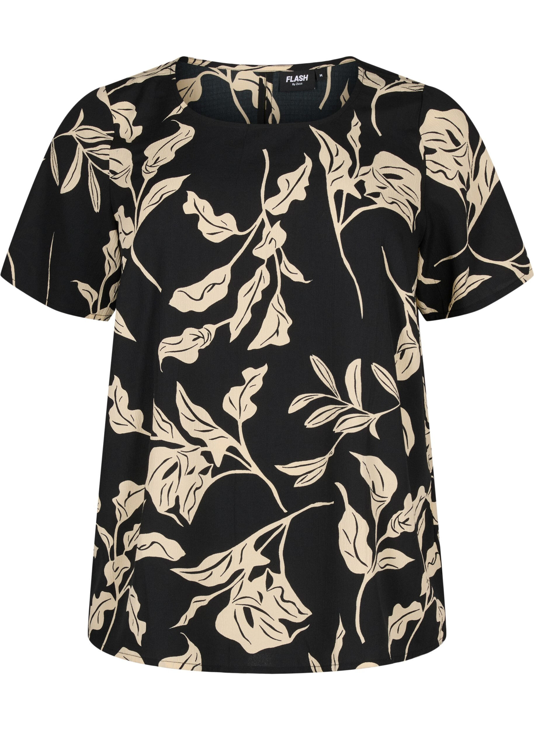 Zizzi FLASH - Blouse met korte mouwen en print, Black Off White Fl., Packshot image number 0