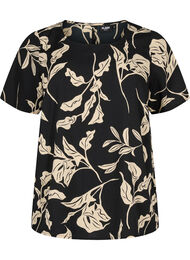 FLASH - Blouse met korte mouwen en print, Black Off White Fl.