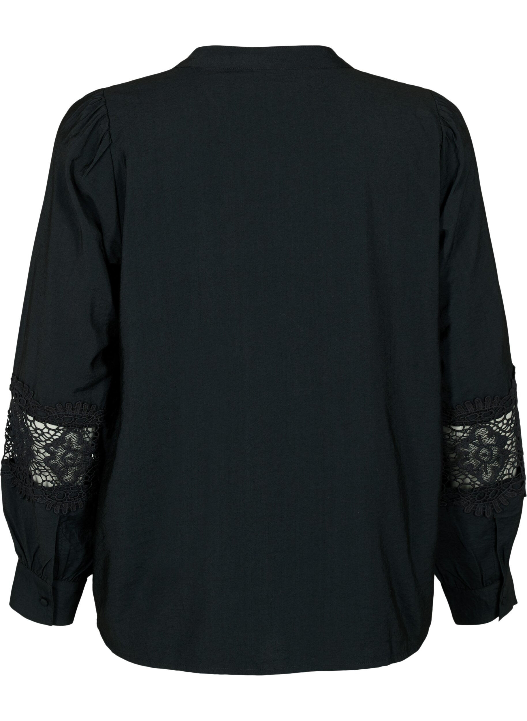 Zizzi Blouse van viscose met gehaakte details, Black, Packshot image number 1