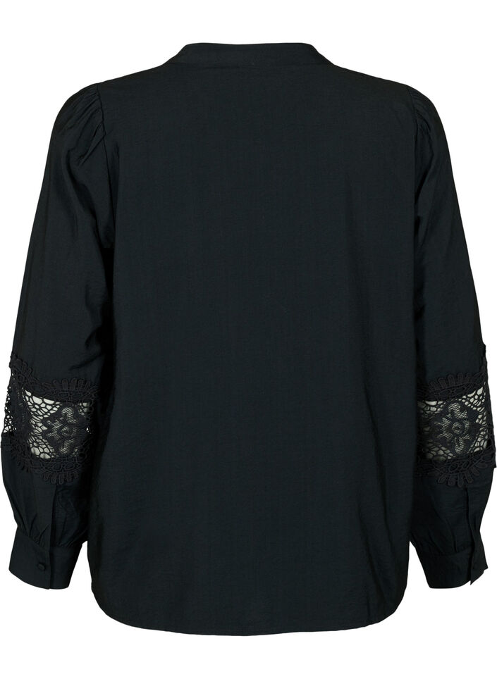 Blouse van viscose met gehaakte details, Black, Packshot image number 1