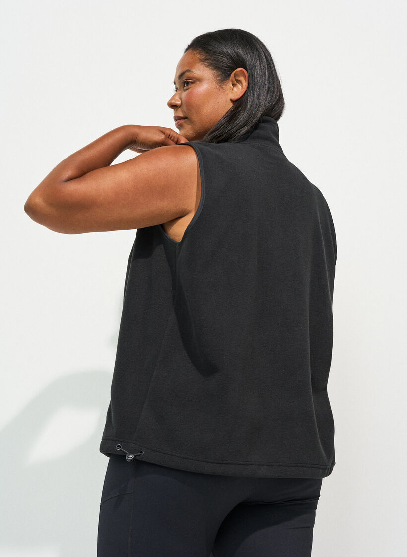 Fleecevest met hoge kraag en trekkoord aan de onderkant, Zwart, Model image number 2