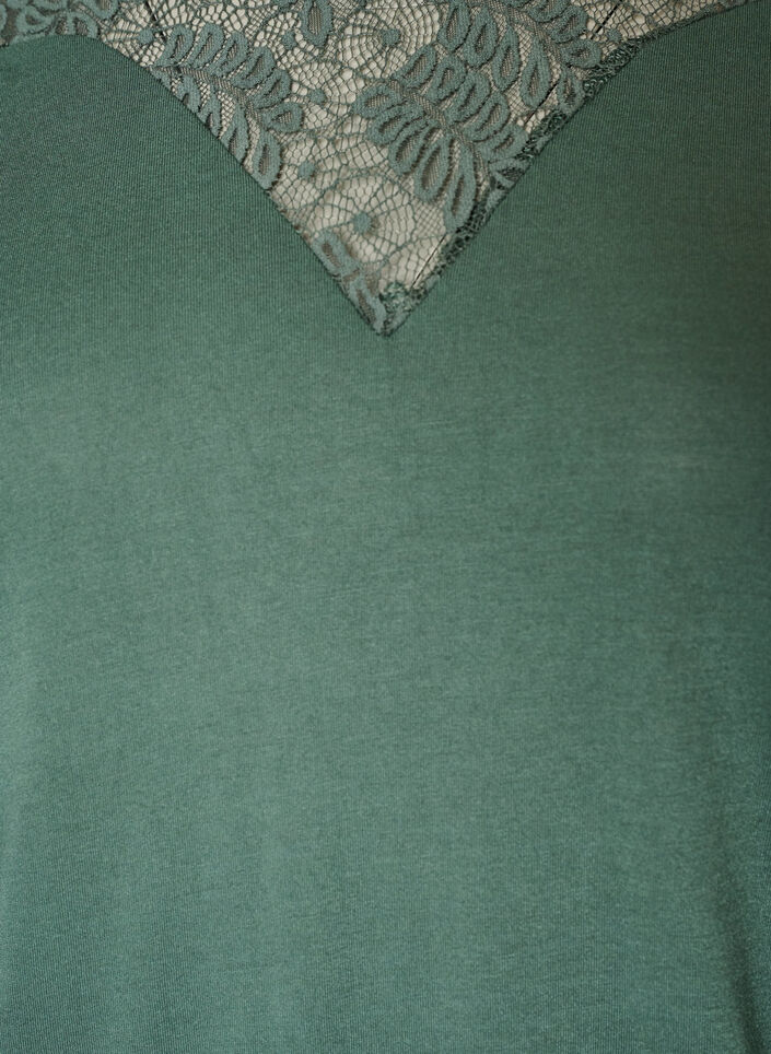 Blouse met kanten inzetstuk en ballonmouwen, Groen, Packshot image number 2