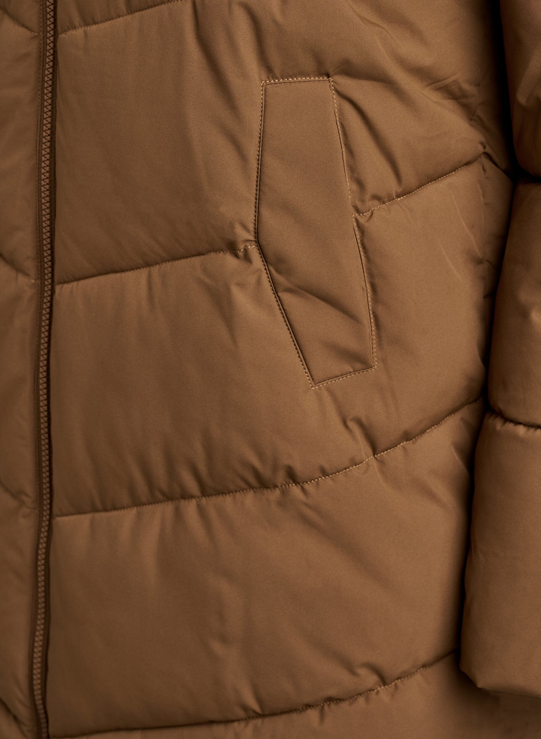 ZizziHalflange pufferjas met capuchon, Bruin, Packshot image number 3
