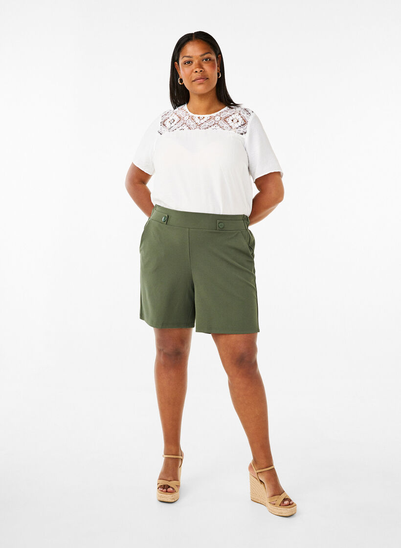 Blouse van viscose met korte mouwen en kant detail, Bright White, Model image number 3