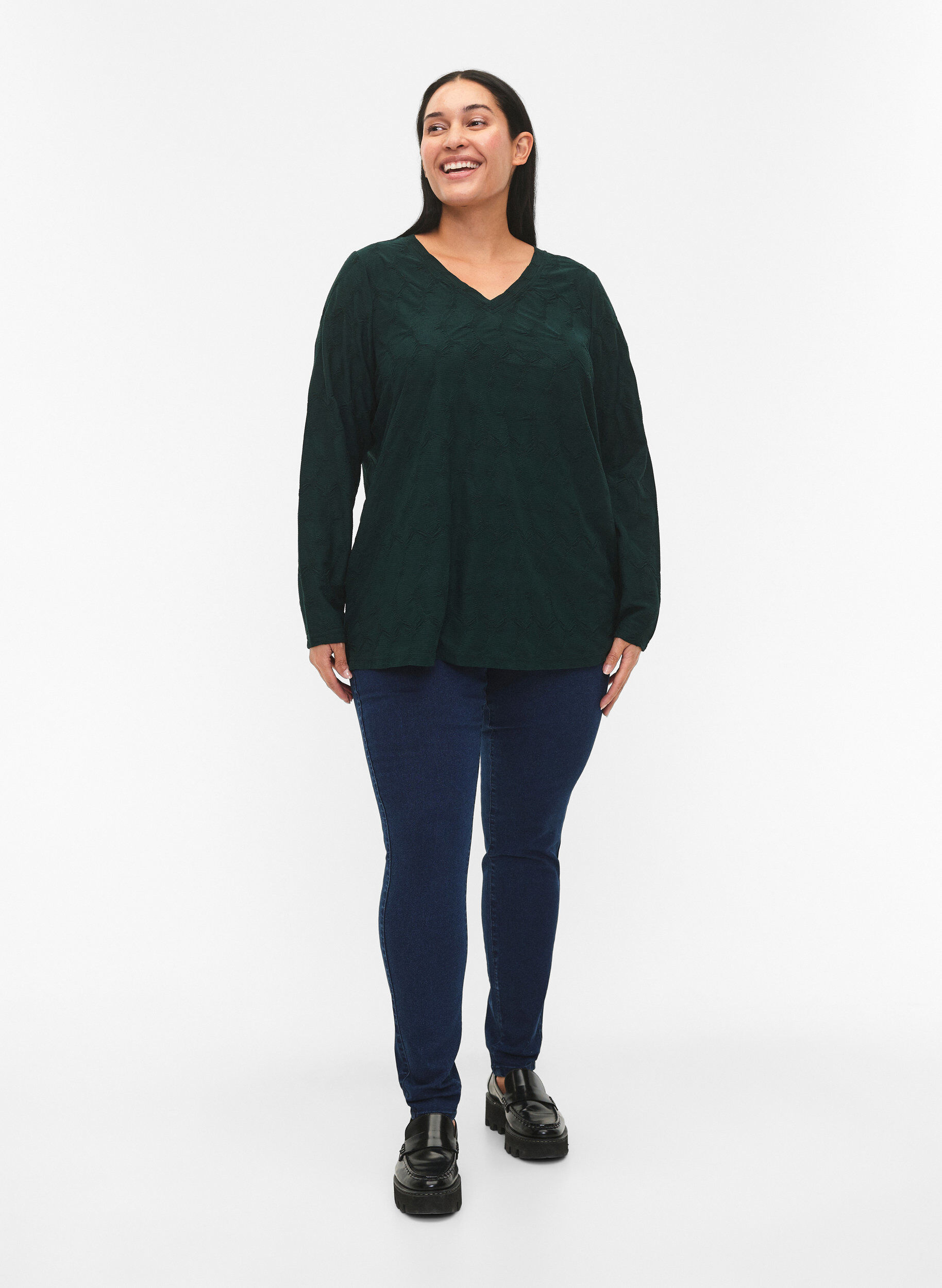 Zizzi FLASH - Jeggings met brede elastische tailleband, Blauw, Model image number 0