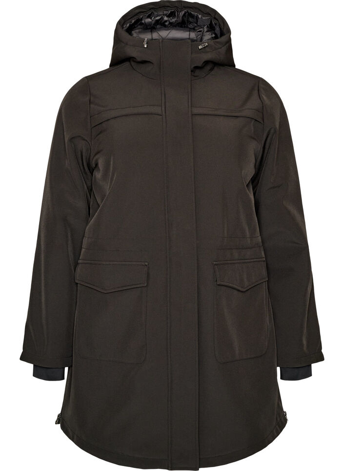 Waterafstotende softshell-jas met gewatteerde voering, Zwart, Packshot image number 0