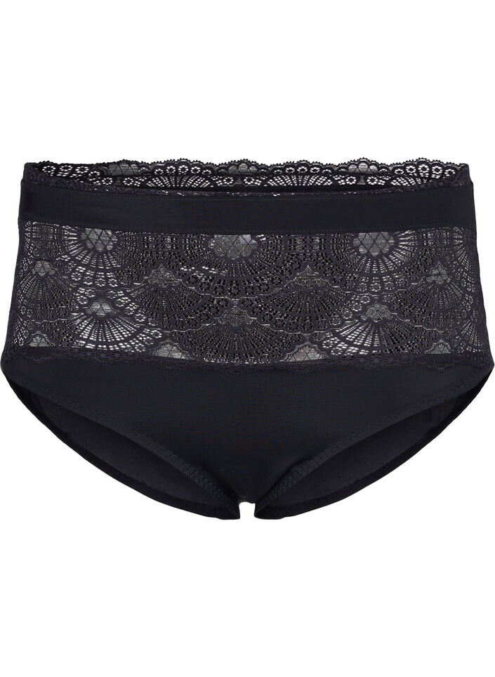Tai onderbroek met kant en hoge taille, Black, Packshot image number 0
