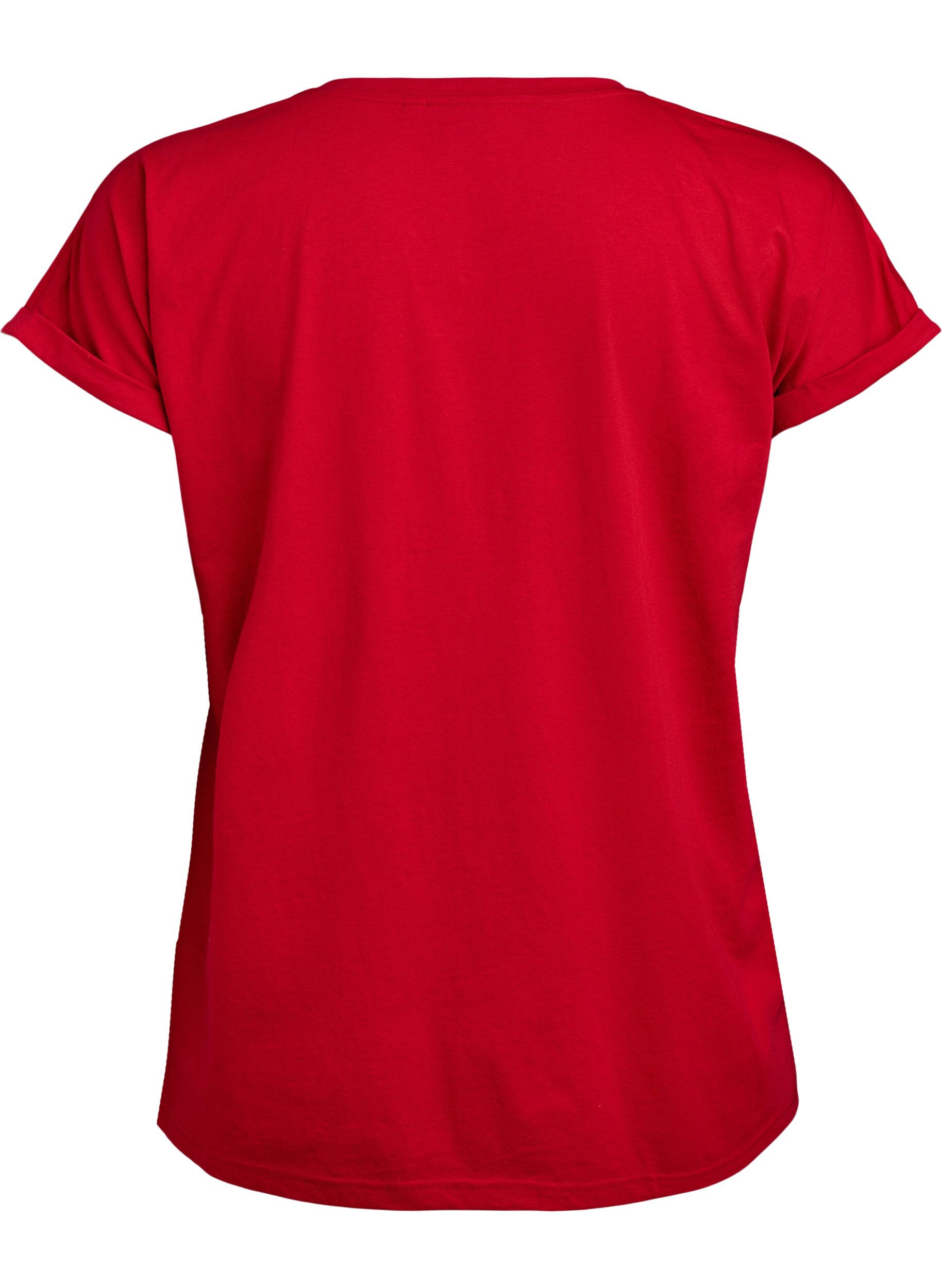 Zizzi T-shirt met korte mouwen van katoenmix, Rood, Packshot image number 1