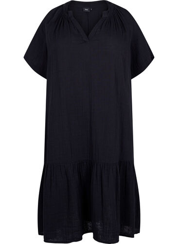 Midi-jurk met korte mouwen van katoen, Black, Packshot image number 0