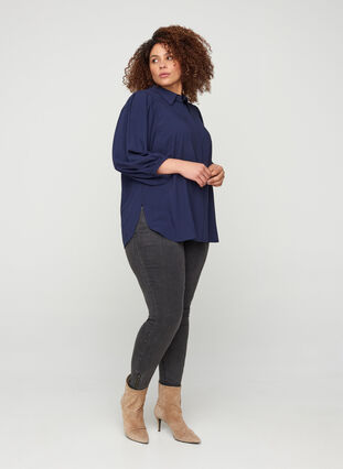 Viscose blouse met 3/4 pofmouwen, Navy Blazer, Model image number 2