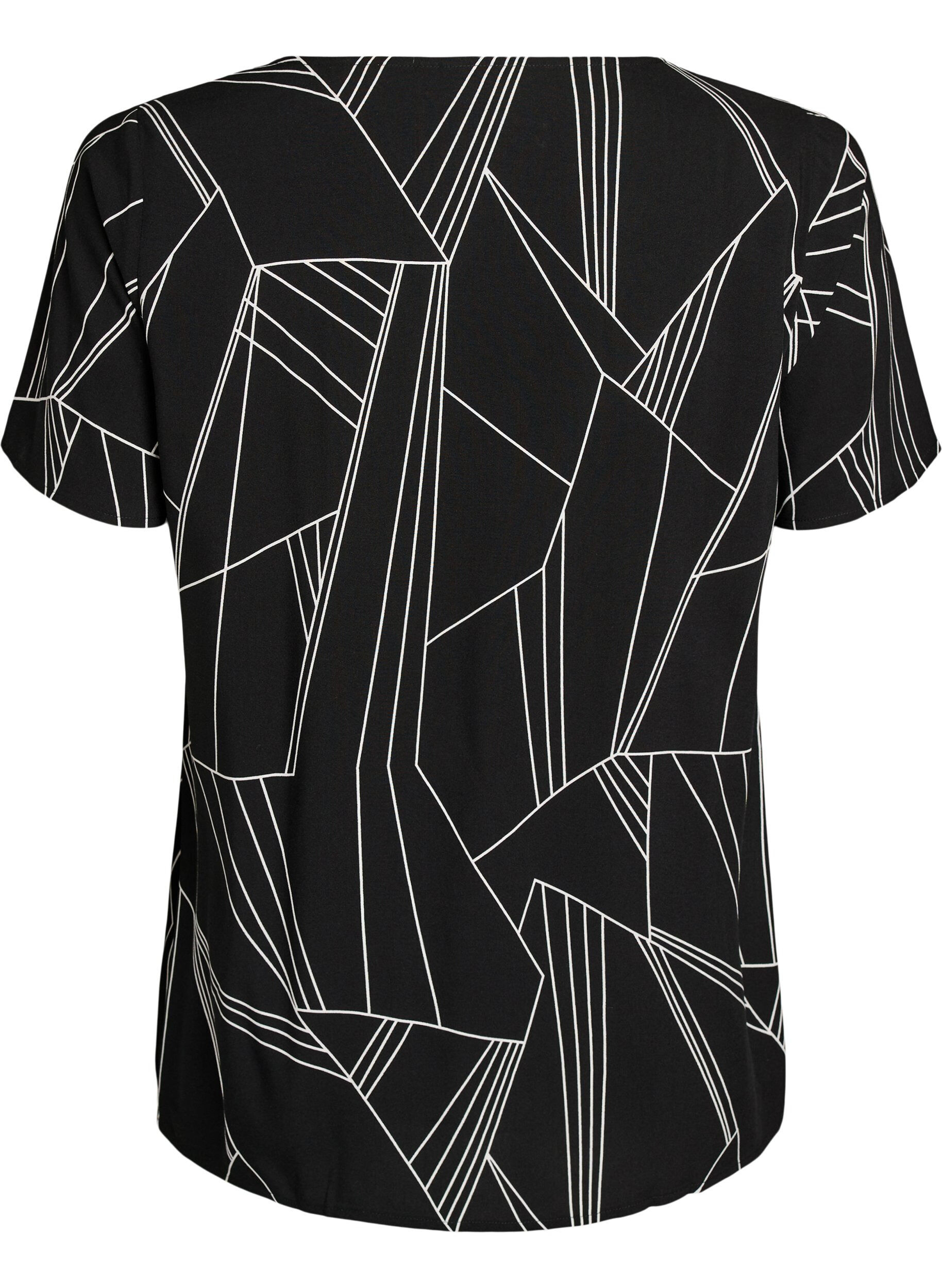 Zizzi Viscose blouse met korte mouwen en print, Zwart, Packshot image number 1