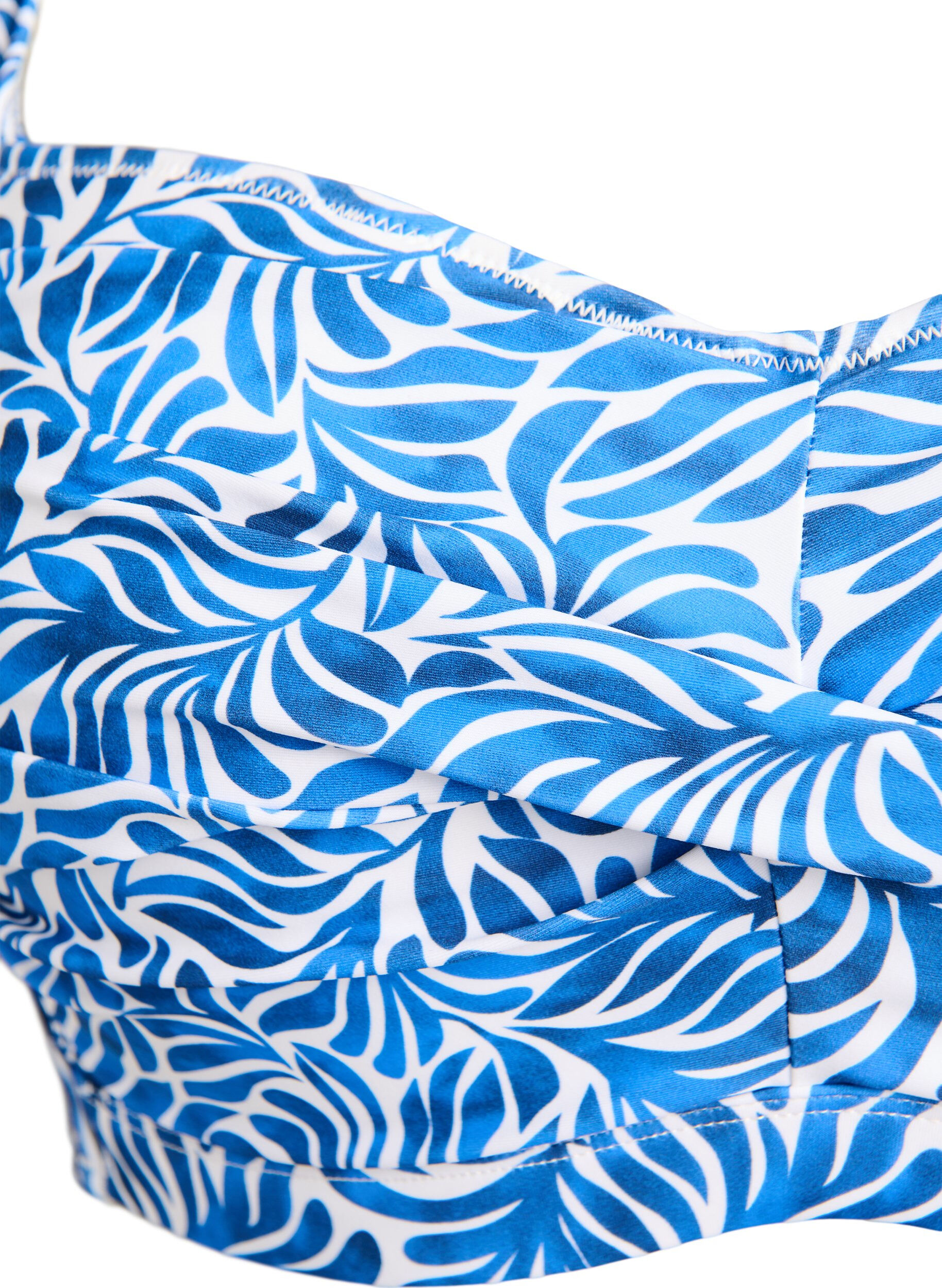 Zizzi Gewatteerde bikinitop met print, Blauw, Packshot image number 2