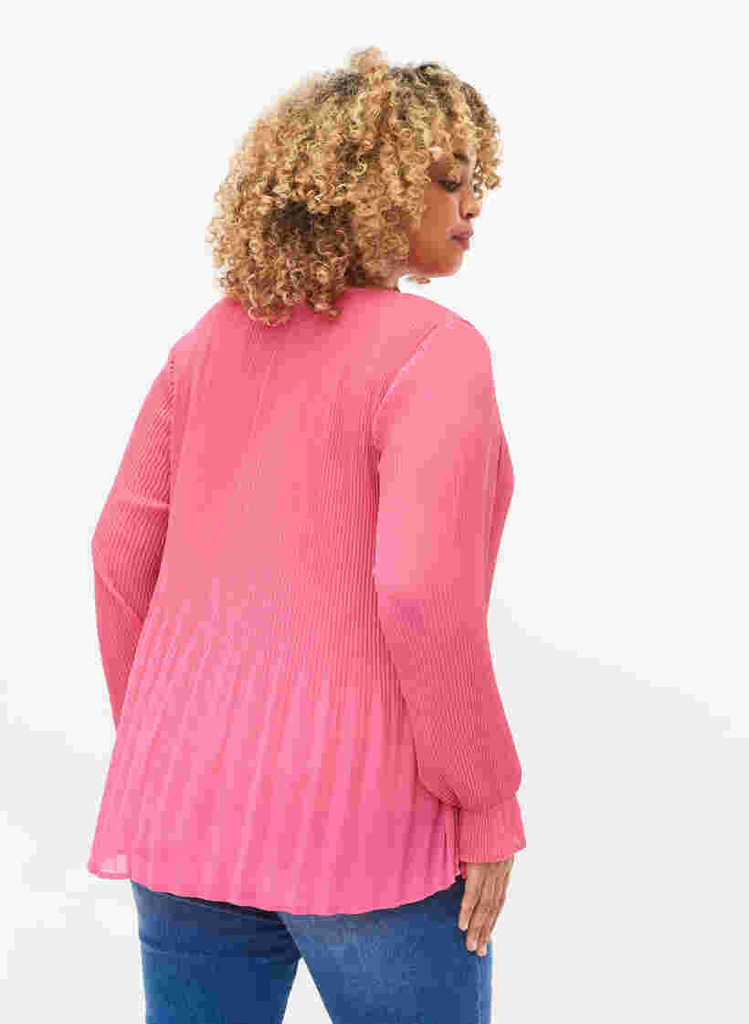 Geplooide blouse met v-hals, Hot Pink, Model image number 1