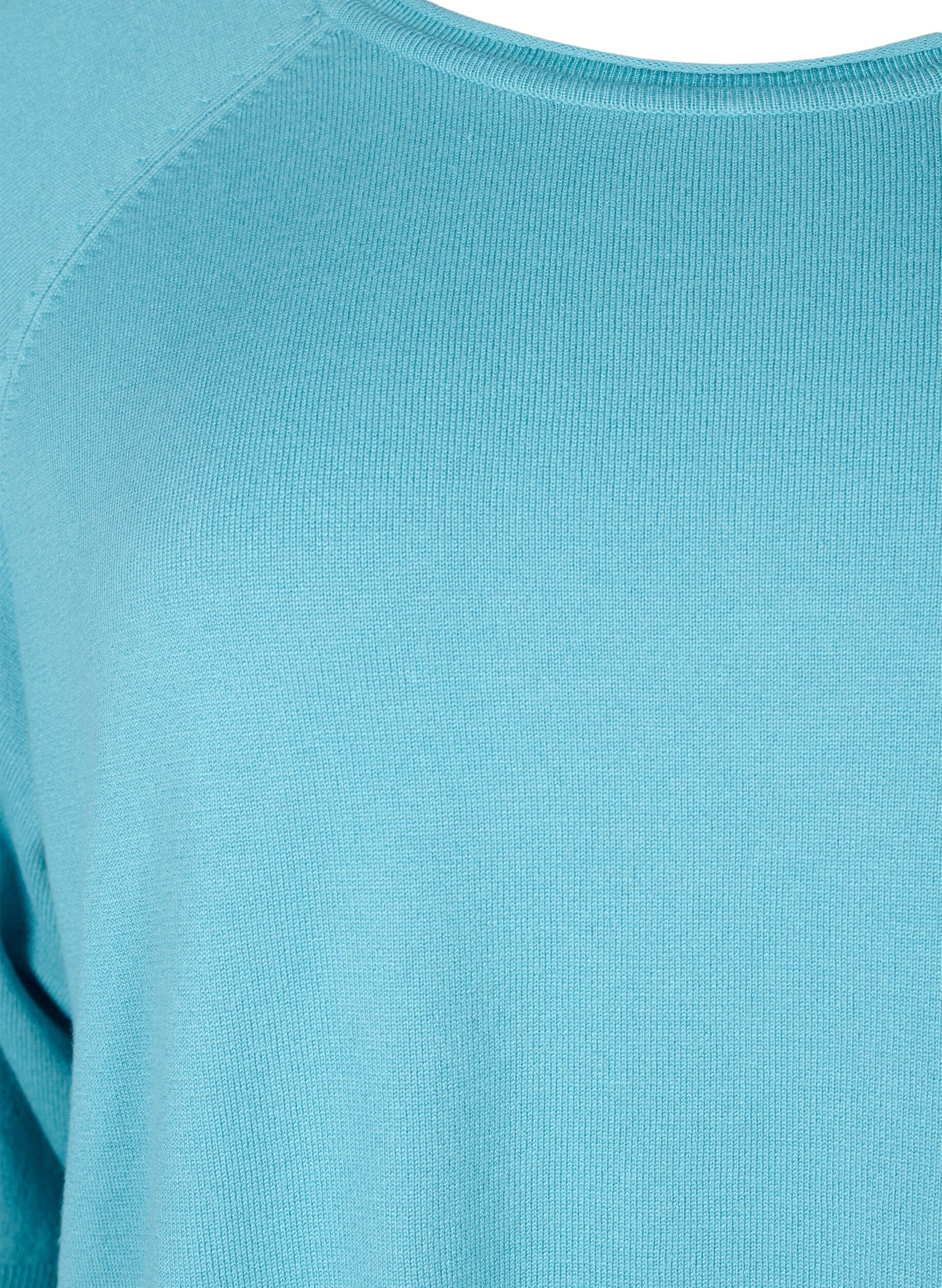 Zizzi Gebreide blouse van viscose met 3/4 mouwen, Reef Waters, Packshot image number 2