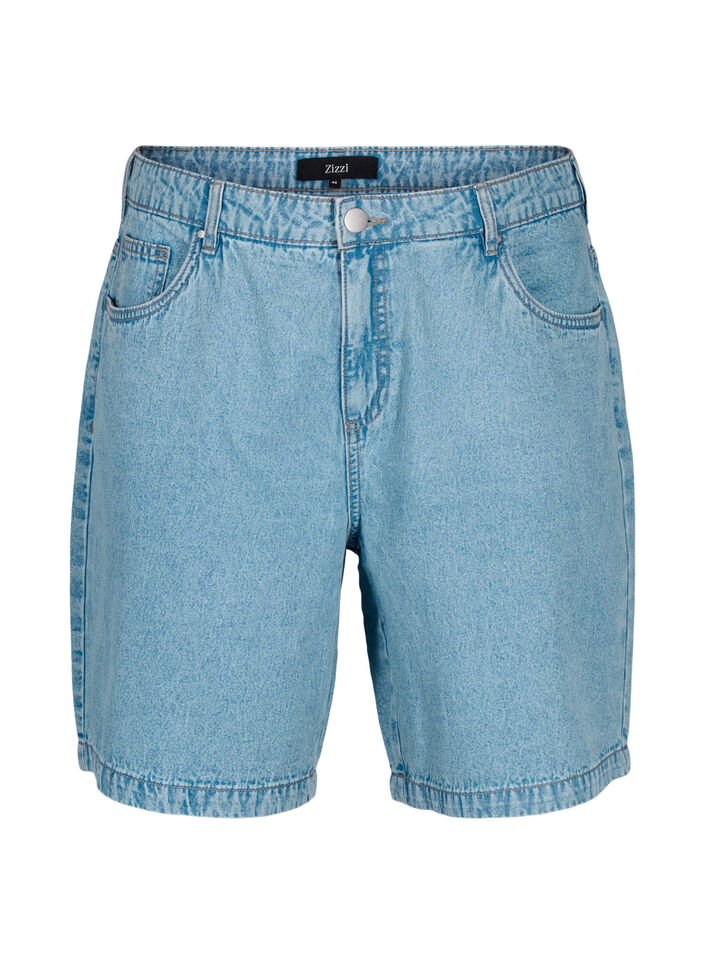 Hoge taille korte spijkerbroek, Light Blue Denim, Packshot image number 0