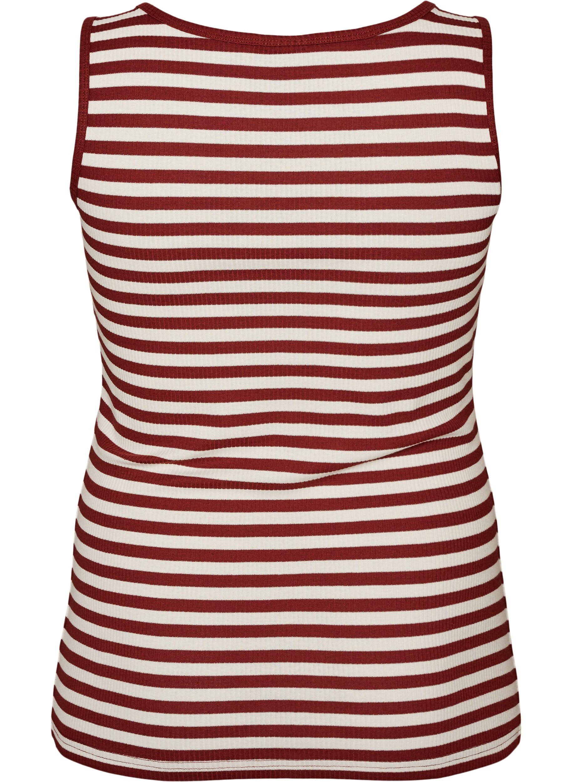ZizziGestreepte tanktop met een ribstructuur, Rood, Packshot image number 1