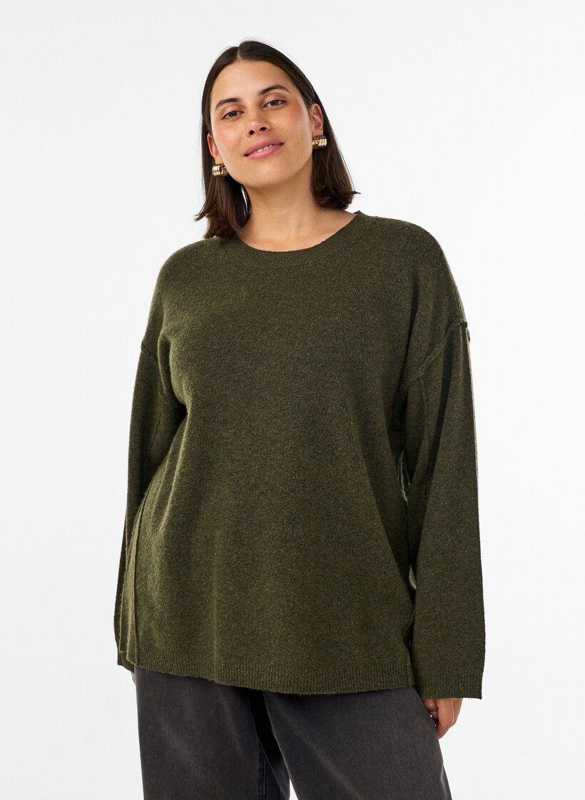 Losvallende gebreide trui met opvallende naden, Groen, Model image number 0