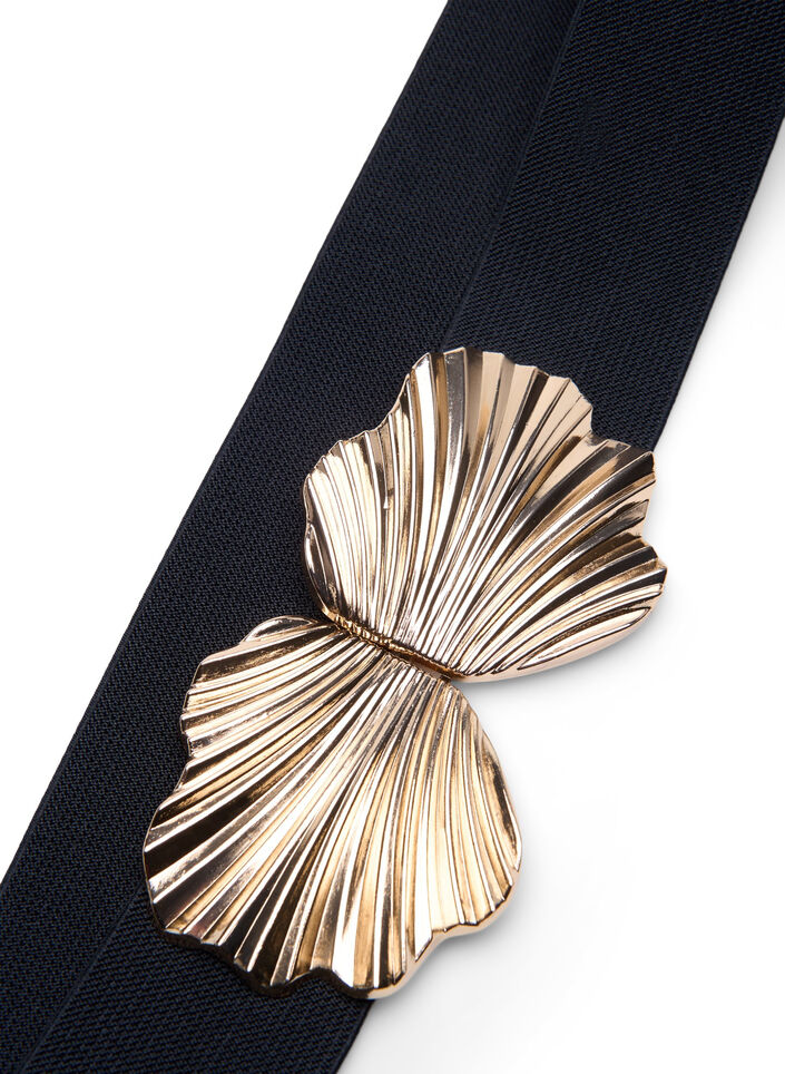 Rekbare tailleband met goudkleurige gesp, Black, Packshot image number 2
