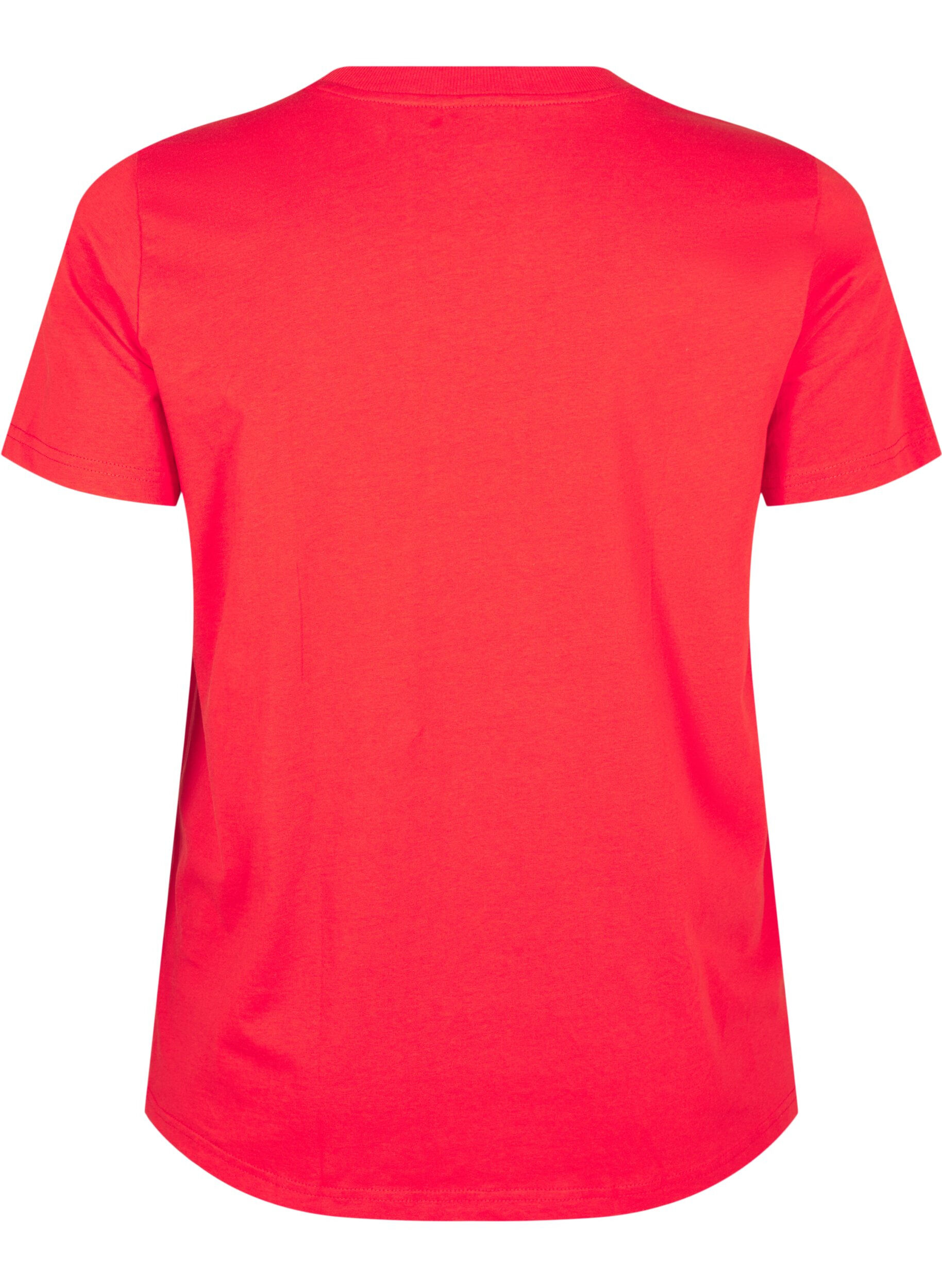 Zizzi Basic katoenen T-shirt met ronde hals, Rood, Packshot image number 1