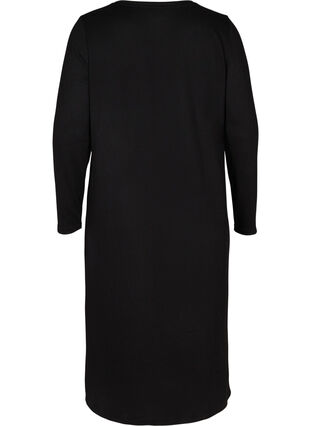 Effen kleurige jurk met lange mouwen en splitten, Black, Packshot image number 1