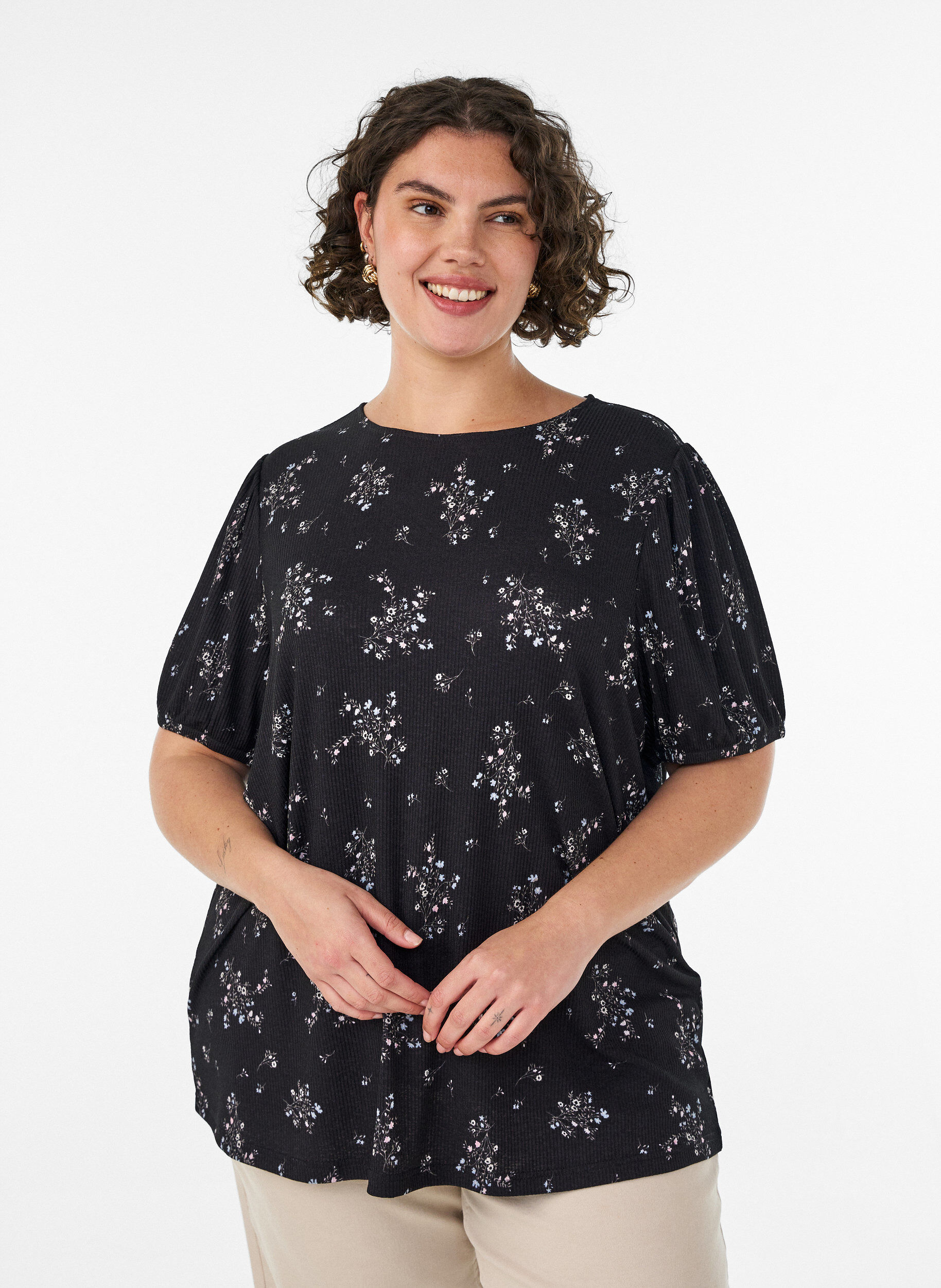 ZizziBlouse met korte mouwen, Zwart, Model image number 0