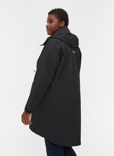 Lange shell jas met zakken en capuchon, Black w/Black, Model image number 1