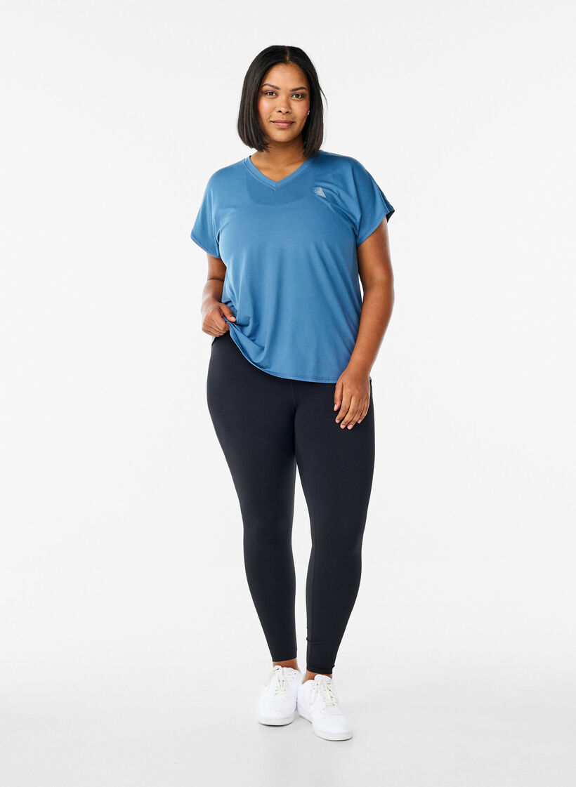 T-shirt met korte mouwen voor workouts en V-hals, Blauw, Model image number 1