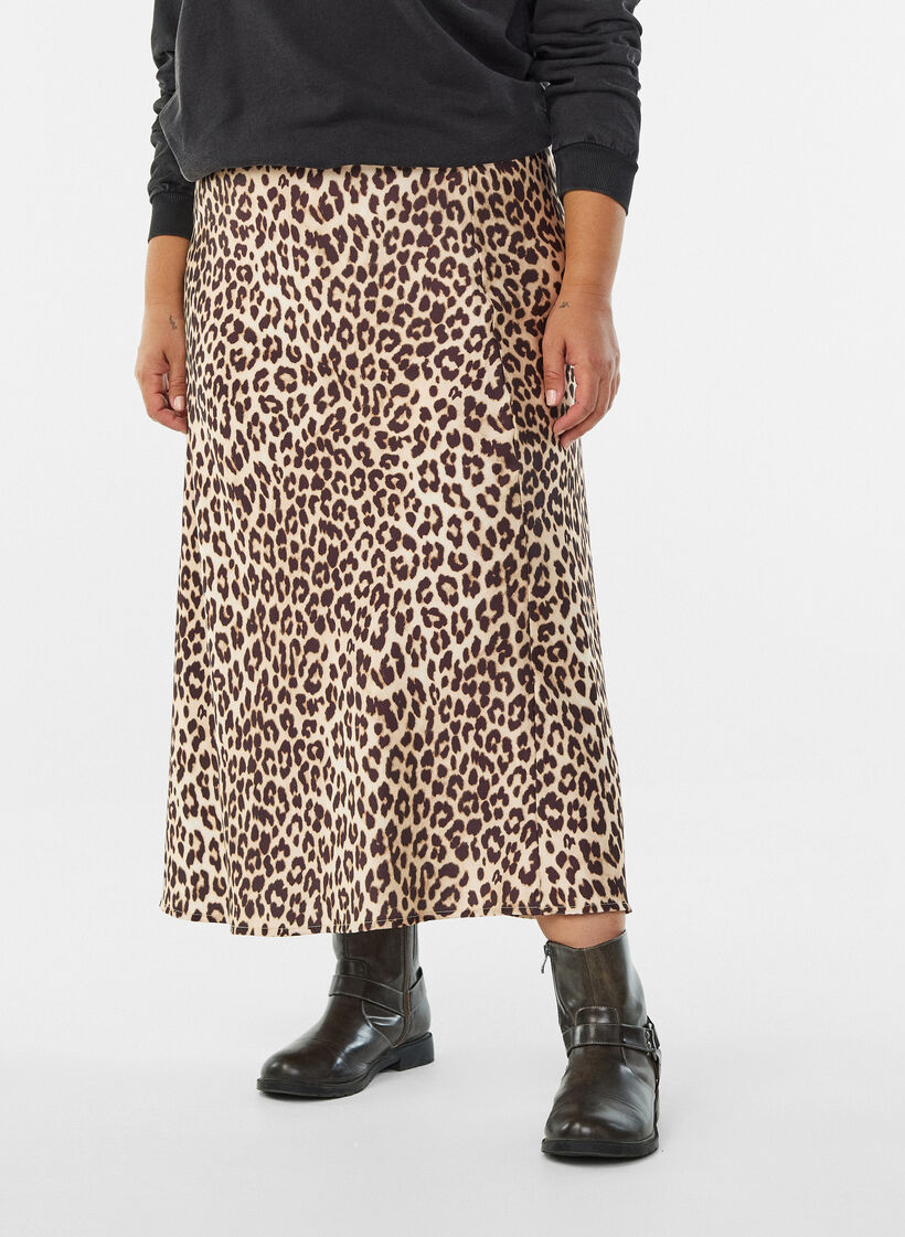 Satijnen midi rok, Bruin, Model image number 2