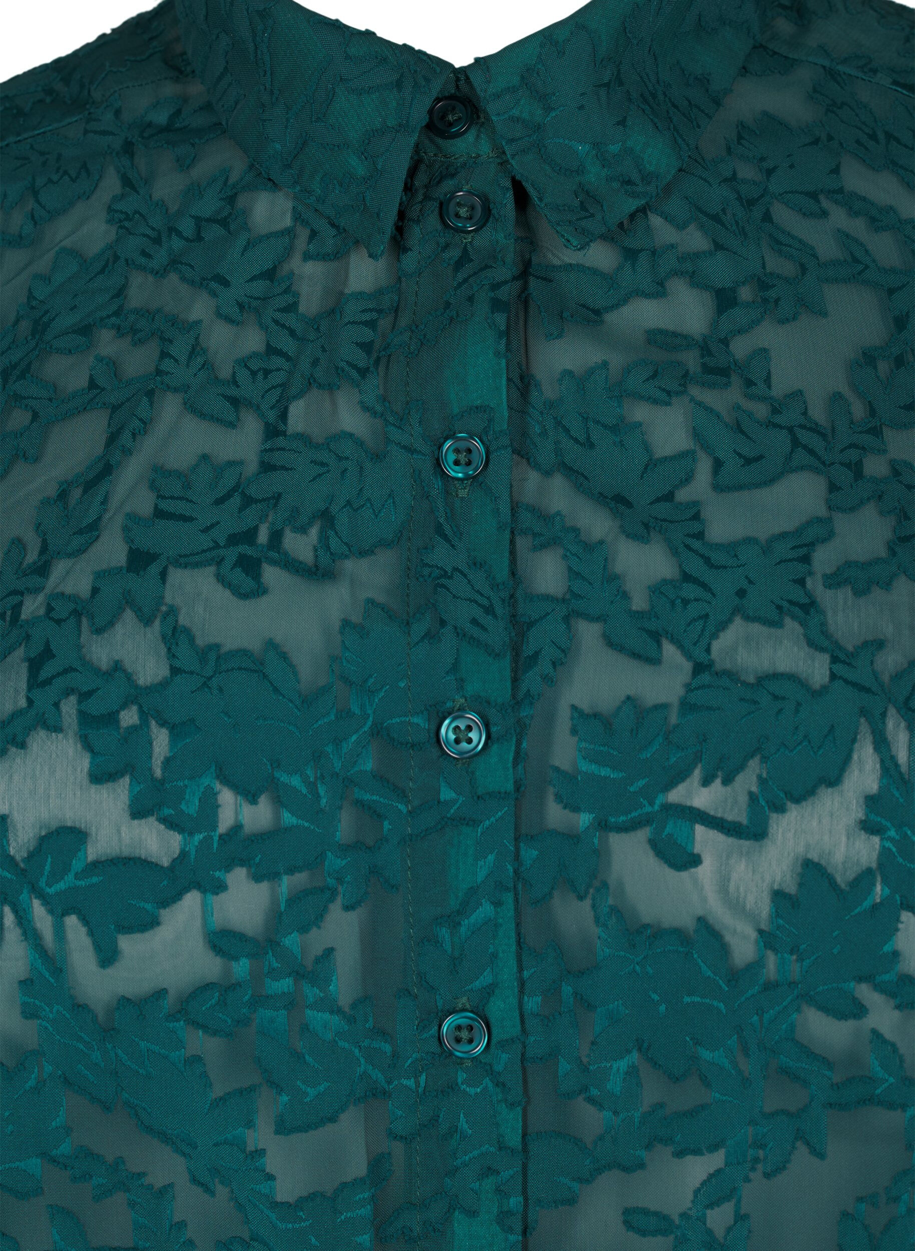 Zizzi Jacquard overhemd met knopen, Rain Forest, Packshot image number 2