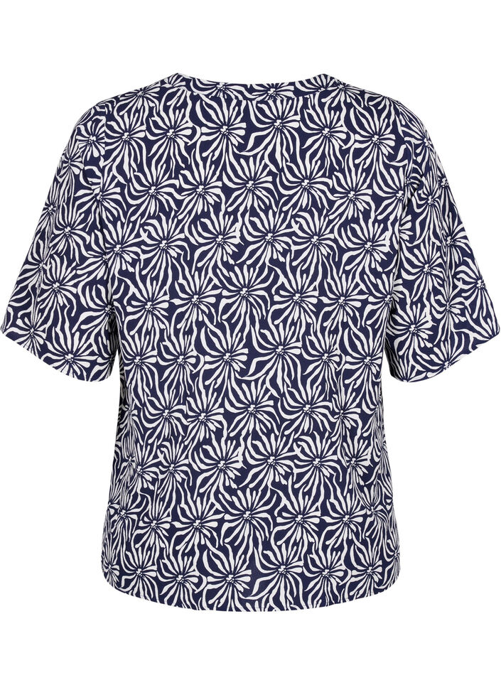  Blouse met V-hals en bloemenprint, White Blue Flower, Packshot image number 1