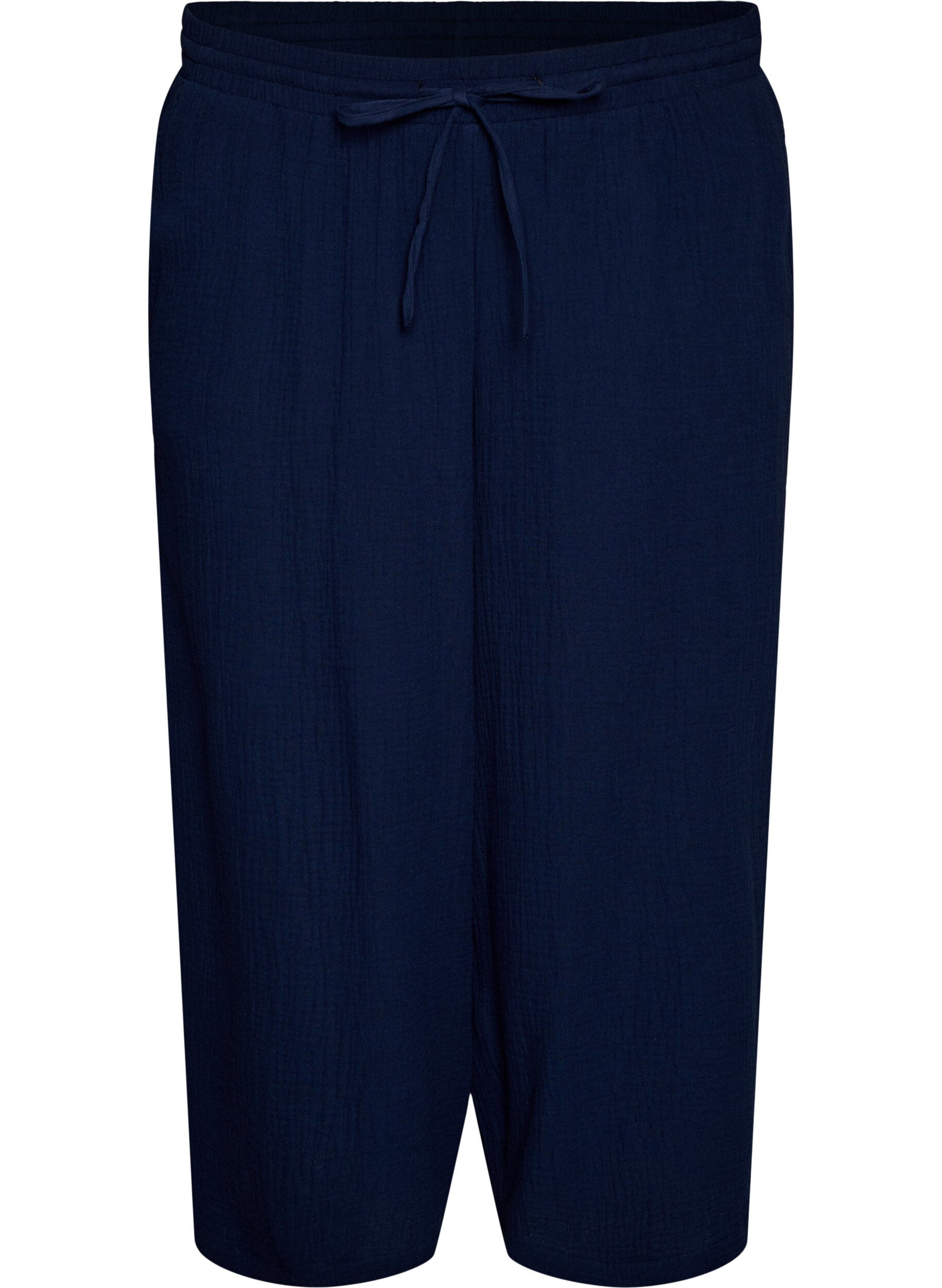 Zizzi Culotte broek van katoen met hoge taille, Blauw, Packshot image number 0