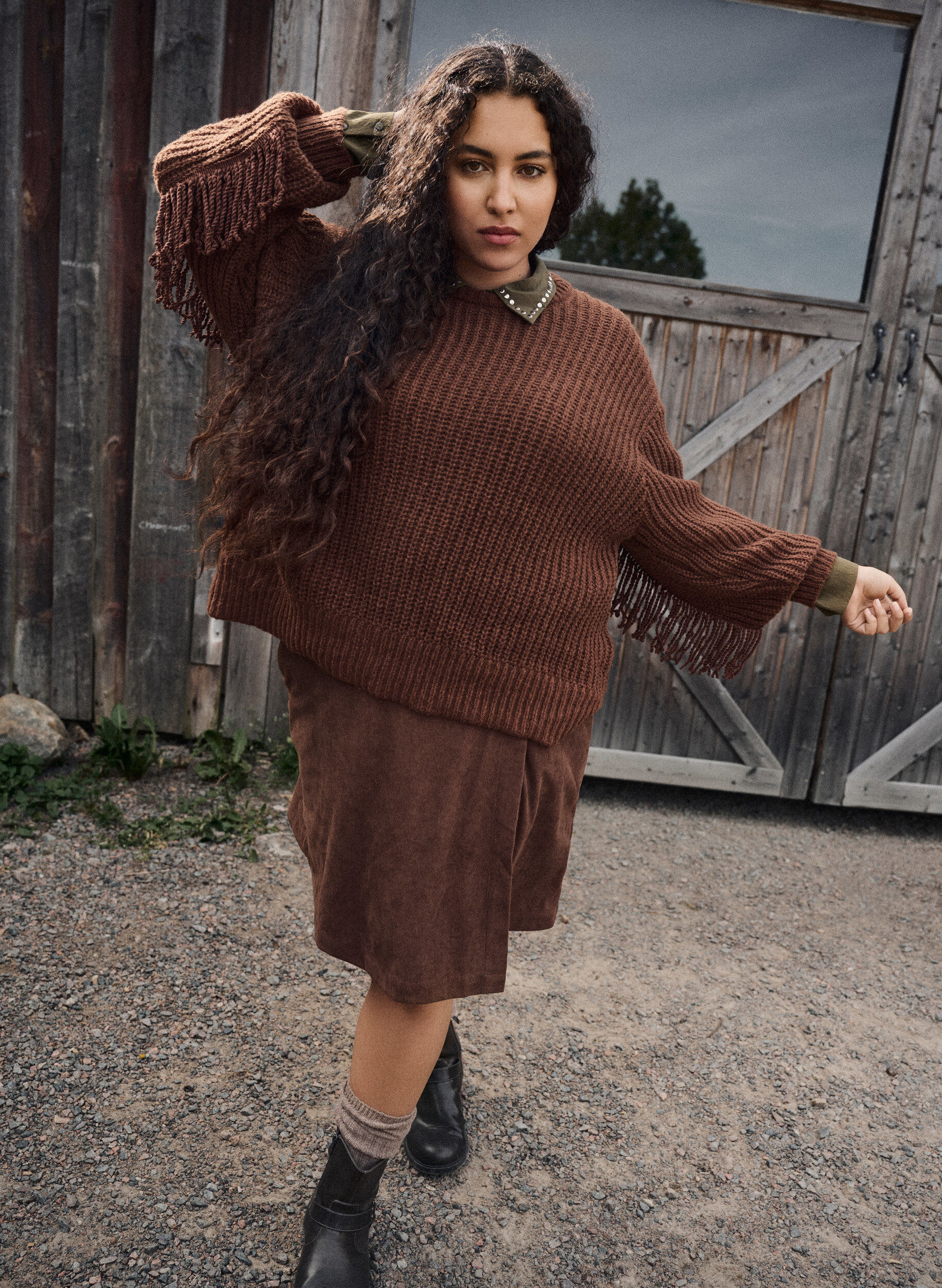 Zizzi Korte rok van corduroy, Bruin, Image image number 0