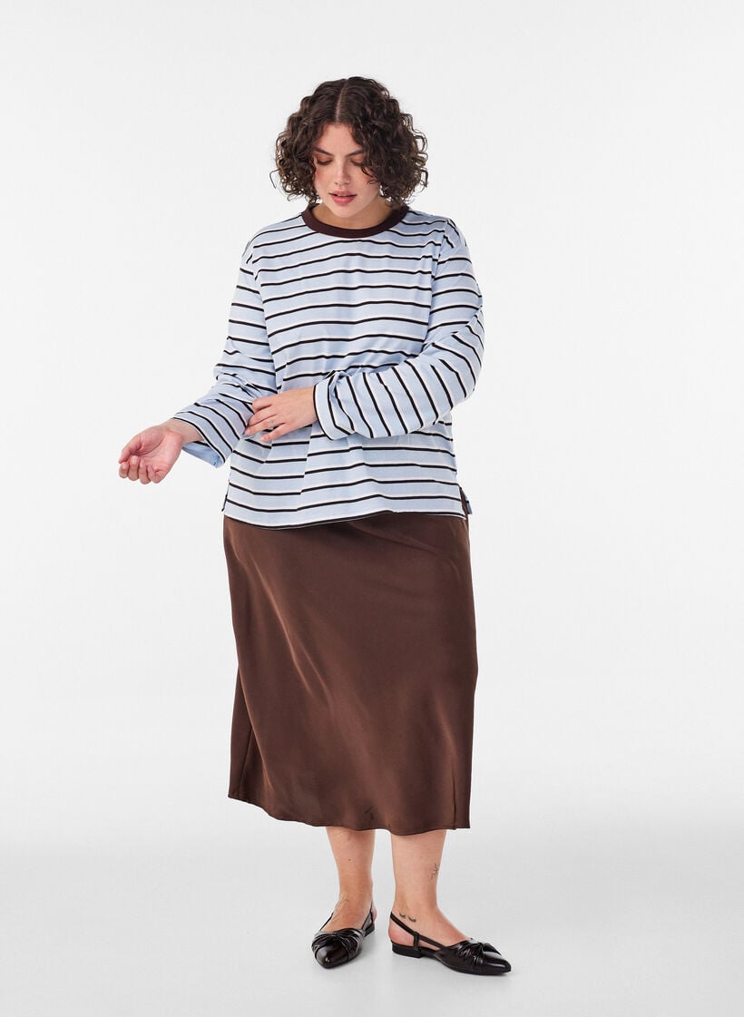 Basic T-shirt met lange mouwen, Blauw, Model