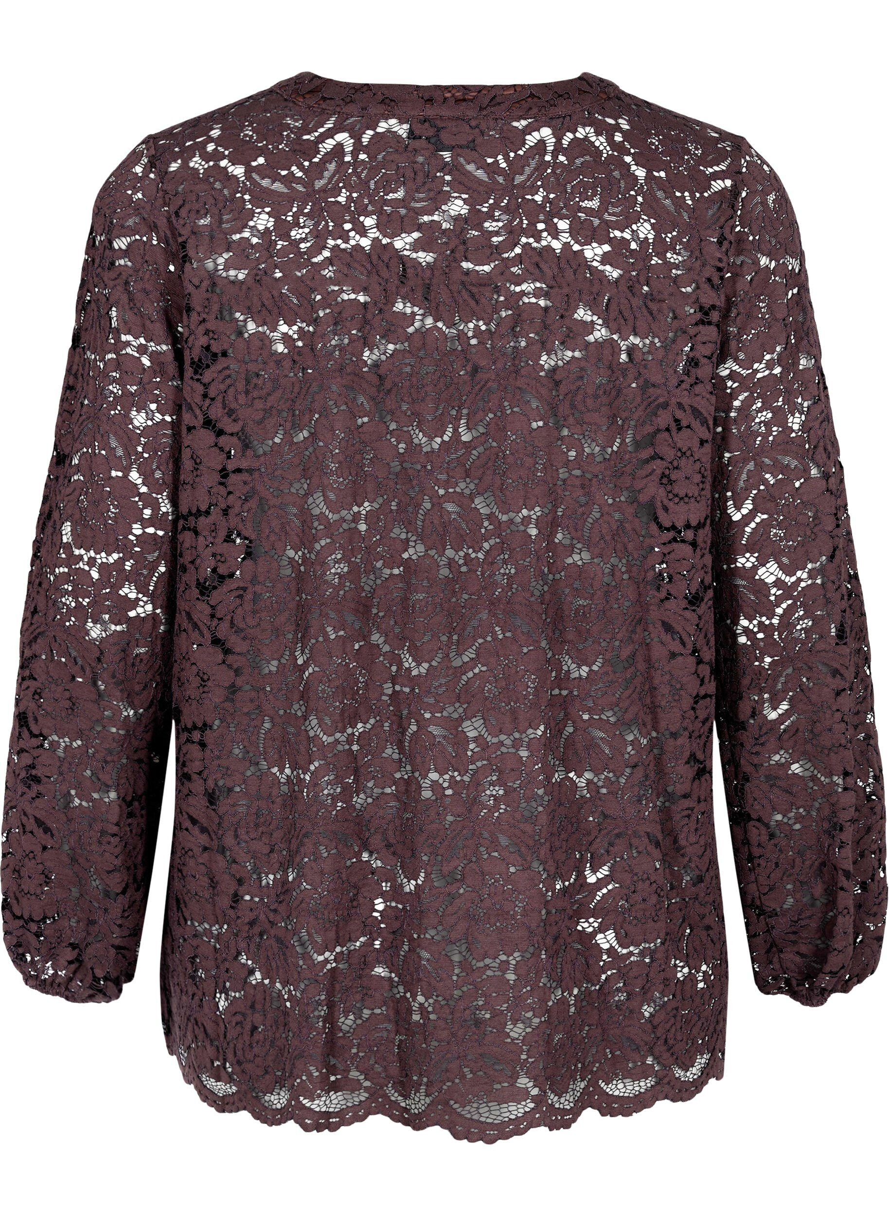 Zizzi A-vorm shirt van kant, Fudge, Packshot image number 1