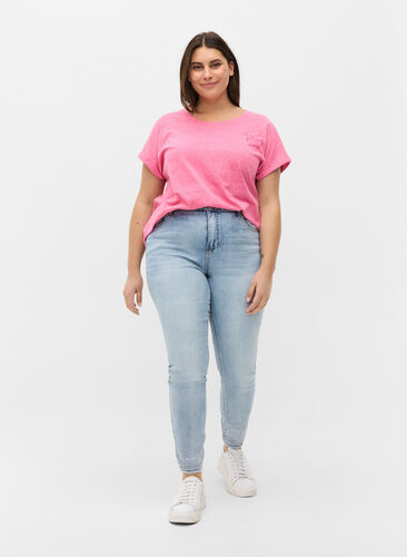 Amy jeans met hoge taille en decoratieve steentjes, Light blue, Model image number 0
