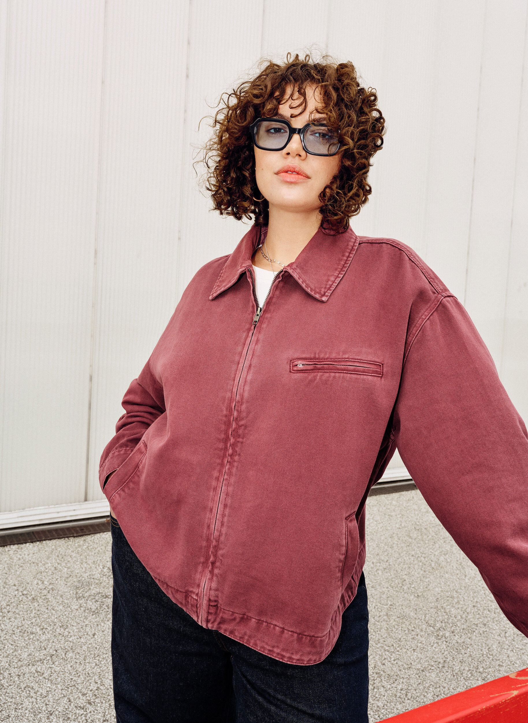 Zizzi Gekleurde denim jack met ritssluiting, Rood, Image image number 0