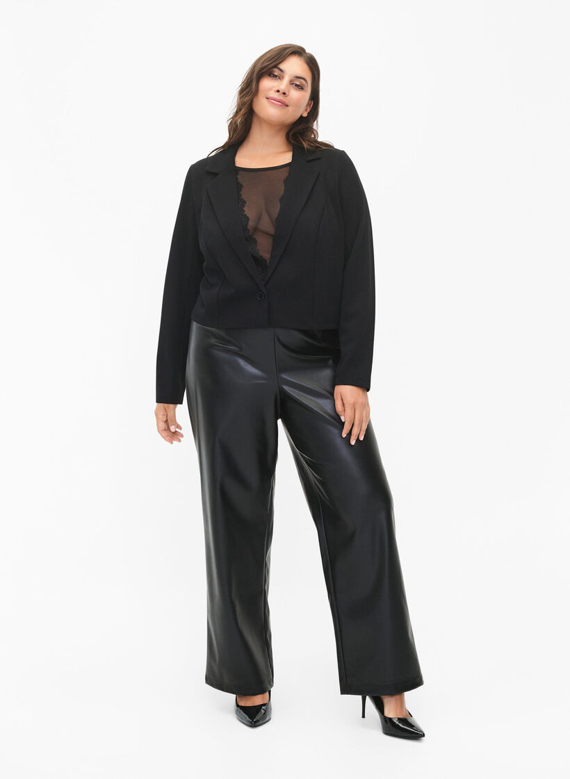 Korte blazer met knoop, Black, Model image number 2