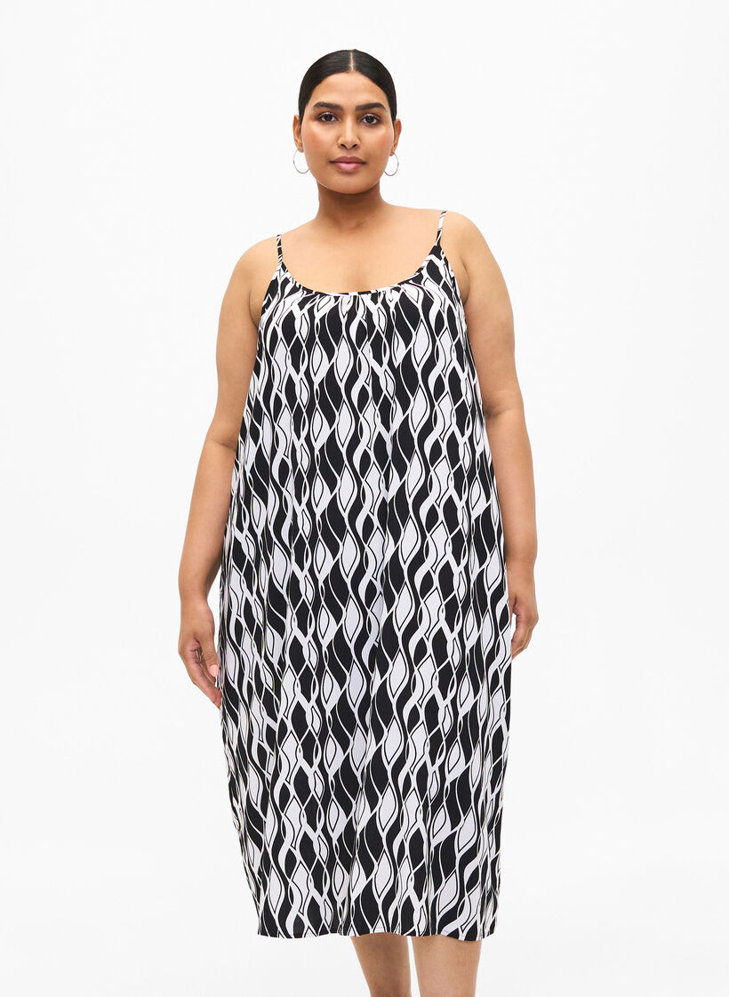 Bandjurk van viscose met print, Black Swirl AOP, Model image number 0