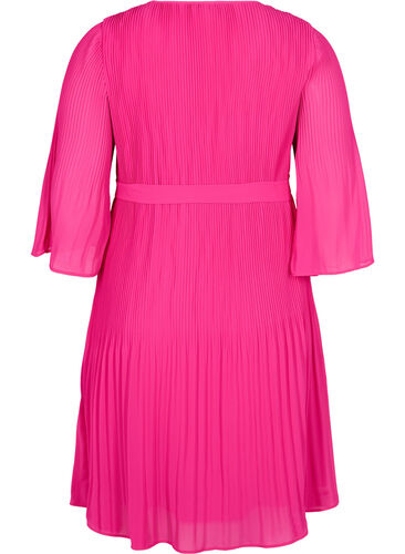 Geplooide jurk met 3/4 mouwen, Beetroot Purple, Packshot image number 1