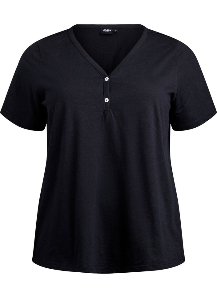 T-shirt met knoopdetail, Zwart, Packshot image number 0