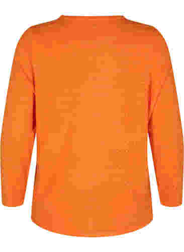 Strukturmønstret strikbluse med rund hals, Vibrant Orange, Packshot image number 1