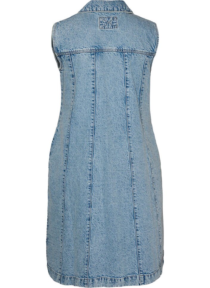 Mouwloze denimjurk met knoopsluiting en splitten, Blauw, Packshot