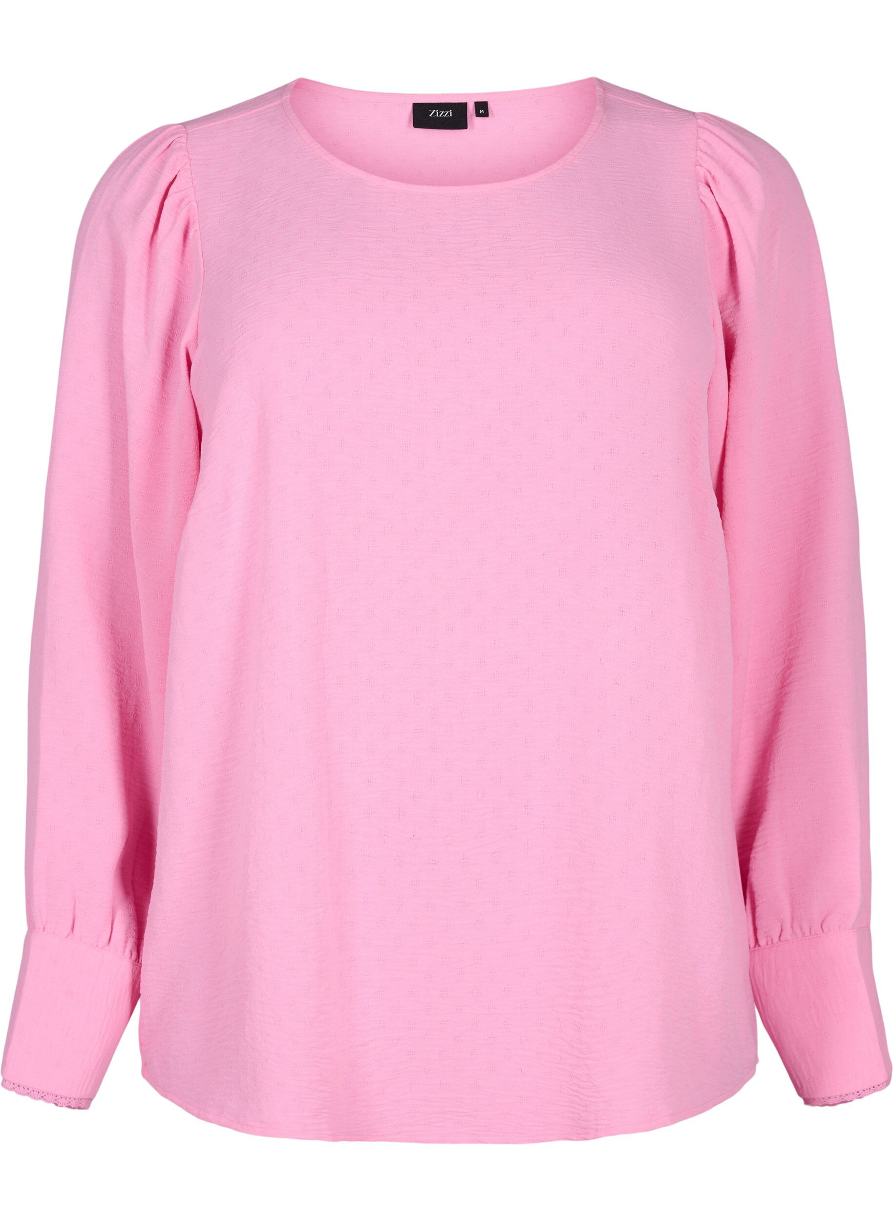 Zizzi Blouse met lange mouwen en textuur, Rosebloom, Packshot image number 0